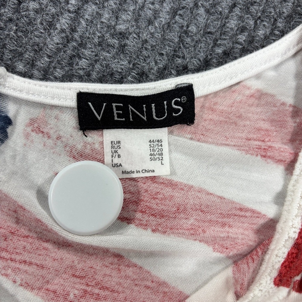 Venus American Flag Top Women Size L Red White Blue Stars Stripes Flutter Sleeve - Picture 6 of 7